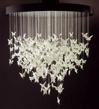 Chandelier Matte Black Frame Sculptural Butterfly Lighting