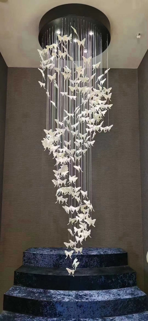 Chandelier Matte White Porcelain Butterfly Spiral Light
