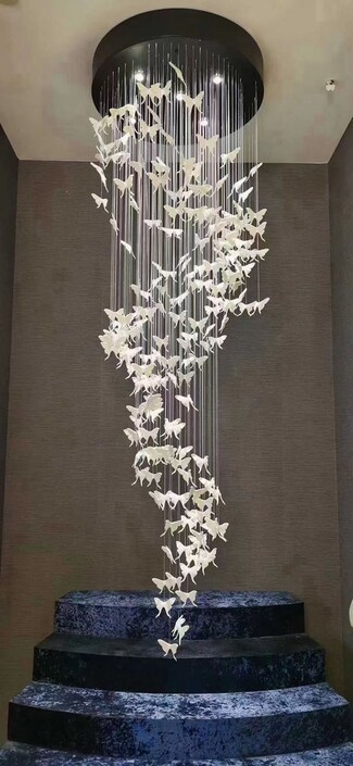 Chandelier Matte White Porcelain Butterfly Spiral Light