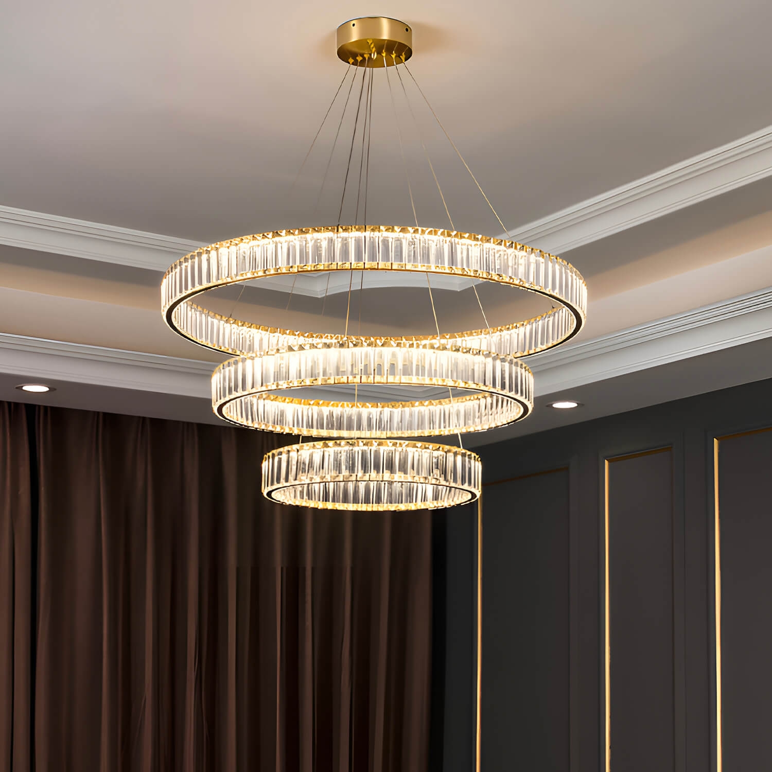 Chandelier Three Tier Design Faceted Luxury Circular Pendant