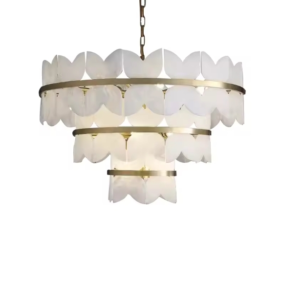 Chandelier Tiered Alabaster Butterfly Shades Gold Pendant