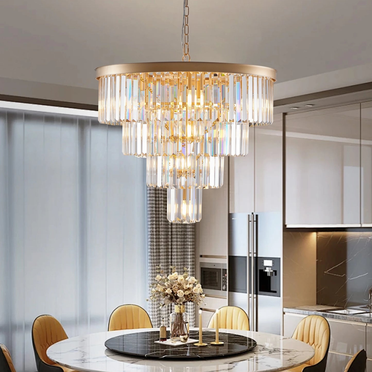 Chandelier Tiered Crystal Silhouette Luxury Glass Prism Pendant