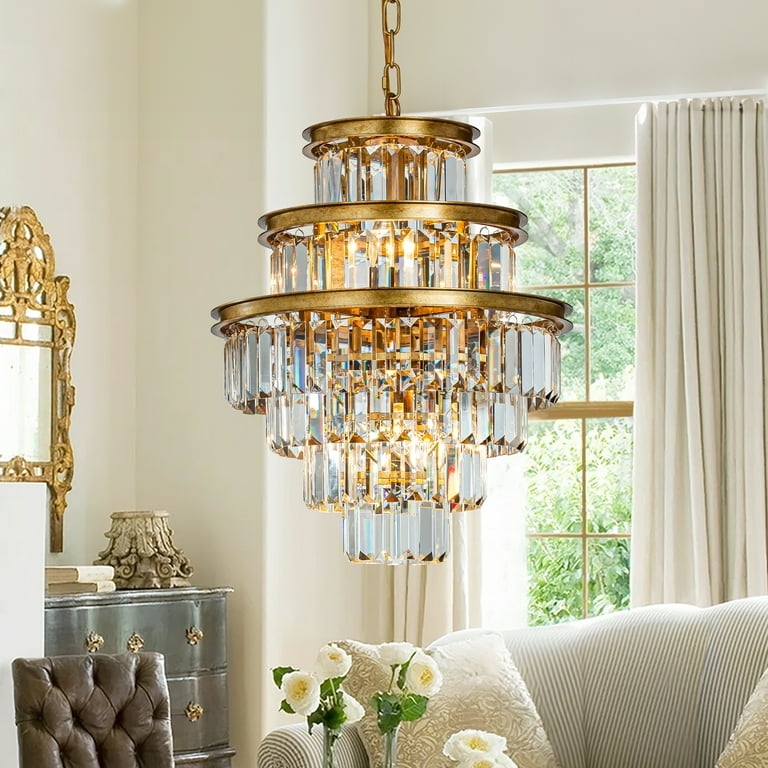 Chandelier Tiered Fringe Matte Gold Glam Tiered Light