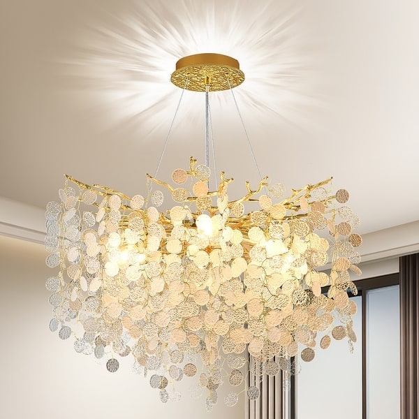 Chandelier Tree Branch Frame Hammered Organic Rustic Ceiling Light