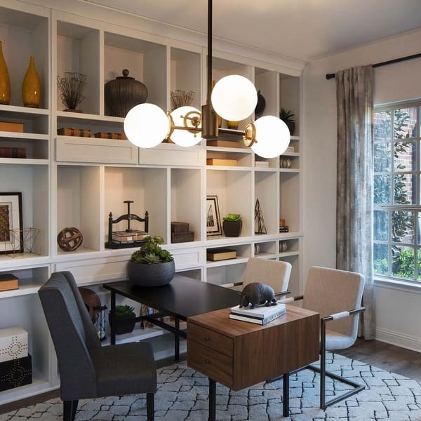 Chandelier with Frosted Glass Globes and Sputnik Design