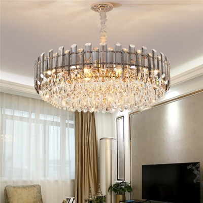 Chandelier with Smoked Glass Tubes and Faceted Crystals