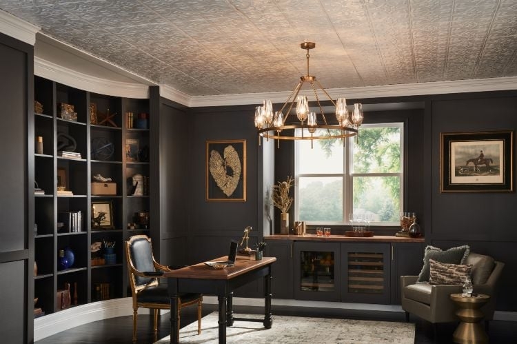 Chandelier with Wagon Wheel Frame for Charcoal Gray Study