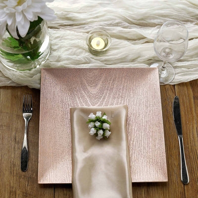 Charger Plate Embossed Wood Grain Square Rose Gold Acrylic