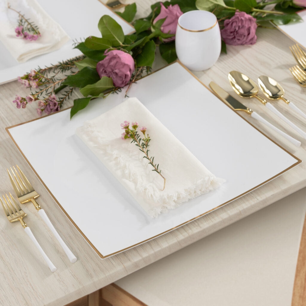 Charger Plate Flat White Square Silhouette with Gold Rim