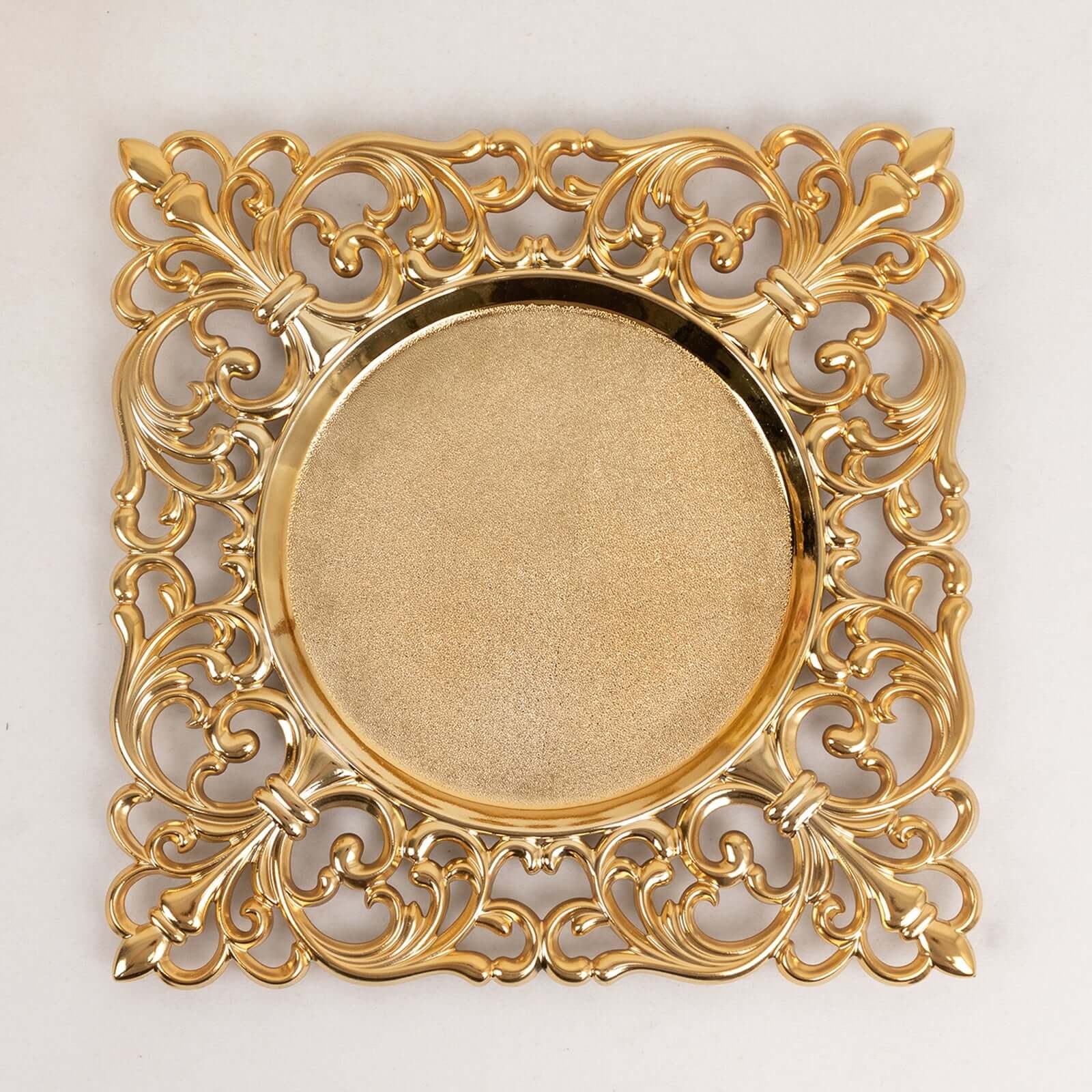 Charger Plate Hollow Lace Border Gold Fleur De Lis Accent