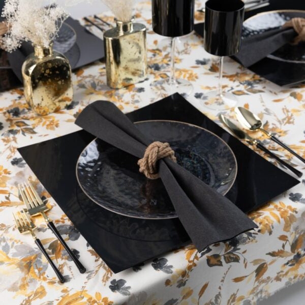 Charger Plate Matte Black Square Geometry Thin Profile