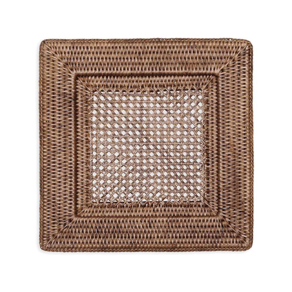 Charger Plate Rattan Square Silhouette with Cane Weave Center