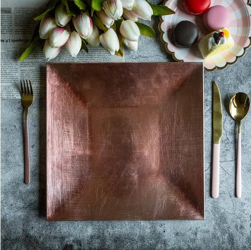 Charger Plate Rose Gold Finish Brushed Texture Blush Pink