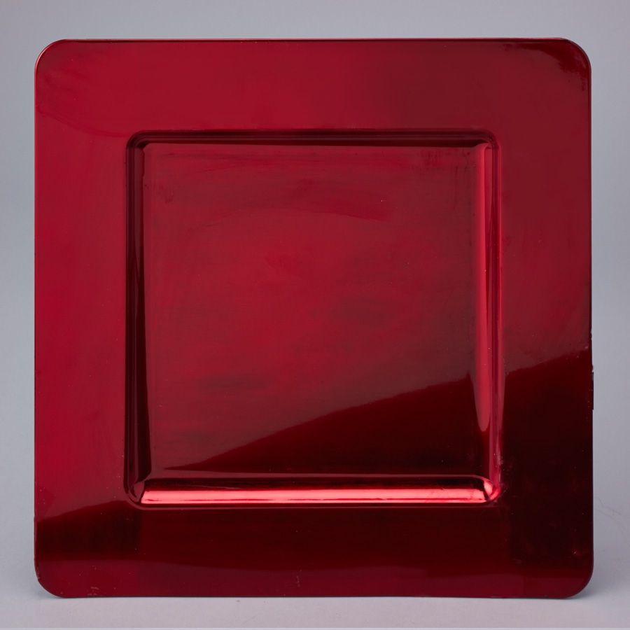 Charger Plate Ruby Red Square Recessed Center Glossy Finish