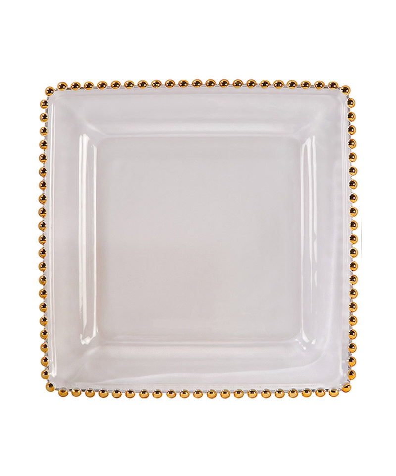 Charger Plate Square Beaded Rim Glass Base Belmont Style