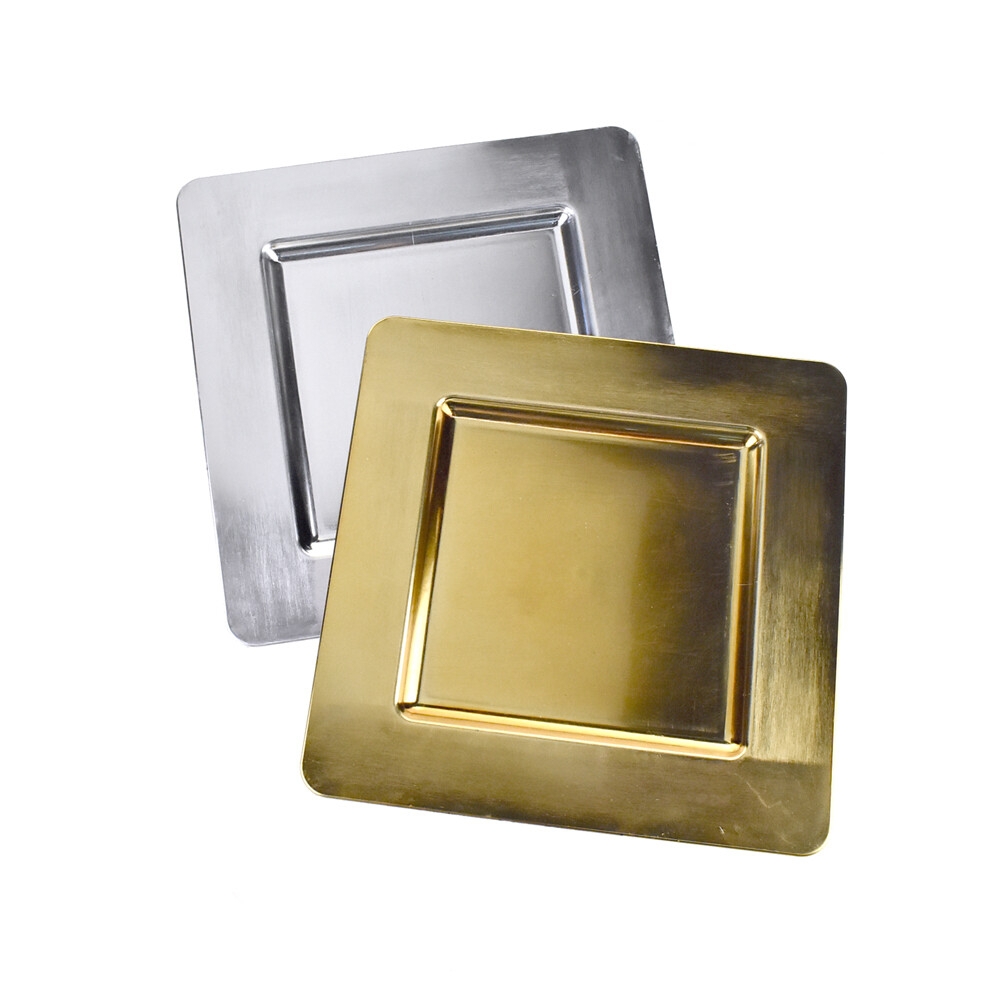 Charger Plate Square Profile Brushed Metallic Gold Tone