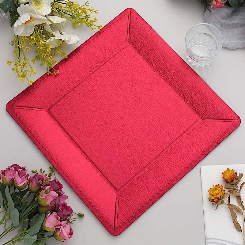 Charger Plate Vibrant Fuchsia Pebbled Texture Square Shape