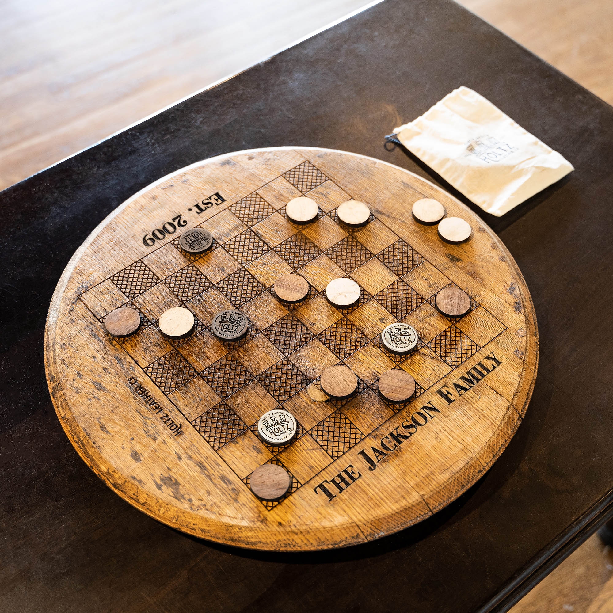 Checkerboard Set Weathered, Personalized Barrel Game Board Whiskey