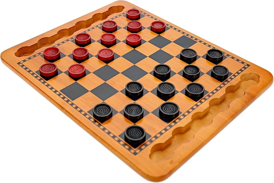 Checkers Board Game Wood, Classic Game Room Decor Storage Set