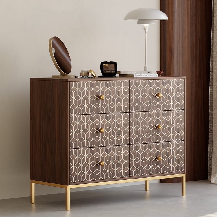 Chest of Drawers Art Deco 6 Drawer Chest with Geometric Pattern