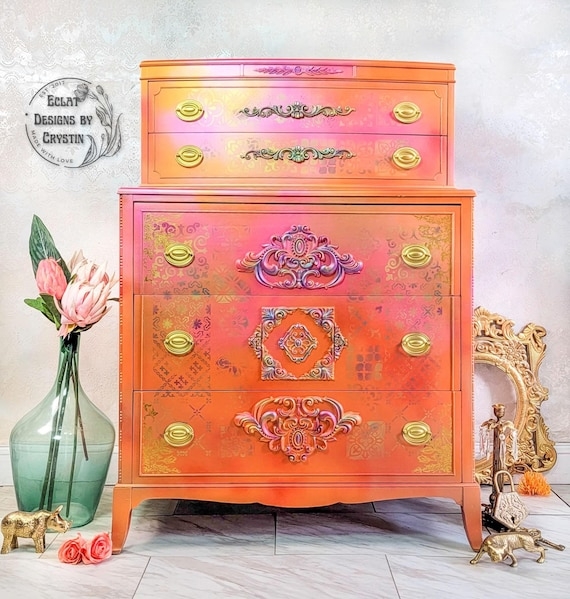 Chest of Drawers Sunset Gradient Dresser Iridescent Finish