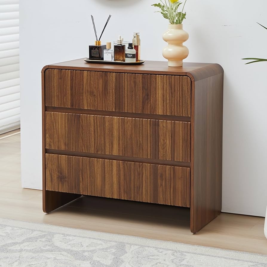 Chest Of Drawers Walnut Fluted Mid Century 3 Drawer Chest