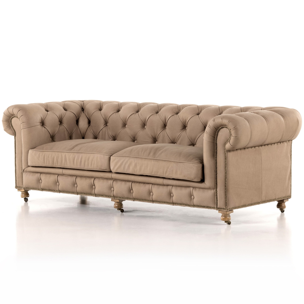 Chesterfield Sofa Deep Button Tufting Caster Leg Sofa Heritage Tone
