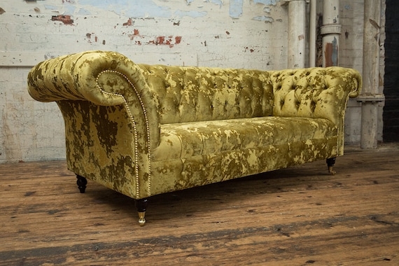 Chesterfield Sofa in Antique Crushed Velvet with Caster Feet