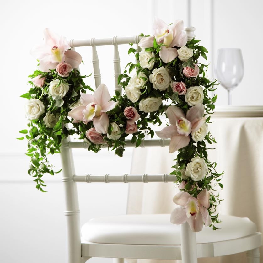 Chiavari Chair: Orchid Rose Garland Asymmetrical Floral Drape