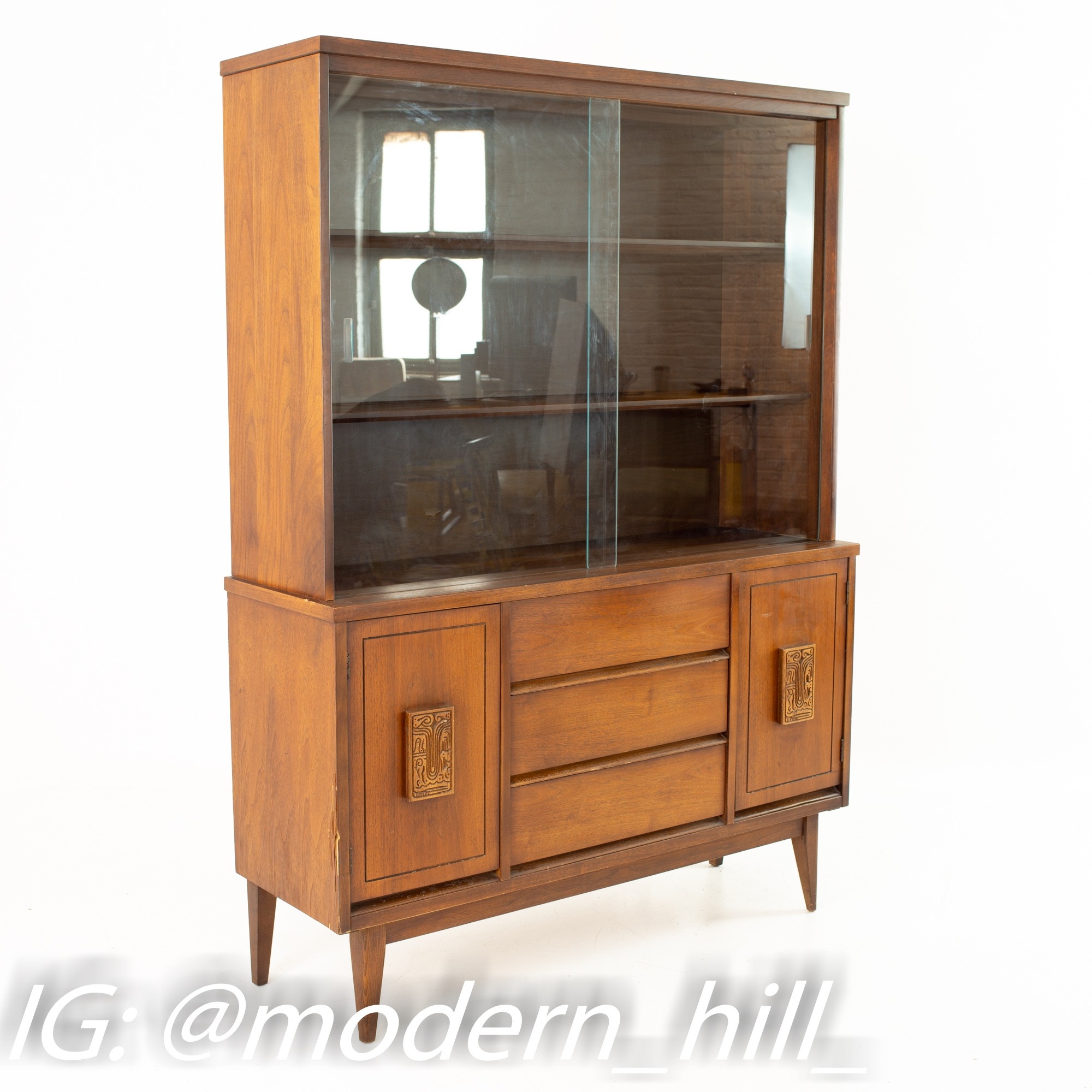 China Cabinet Brutalist Hardware Walnut Bassett Unit