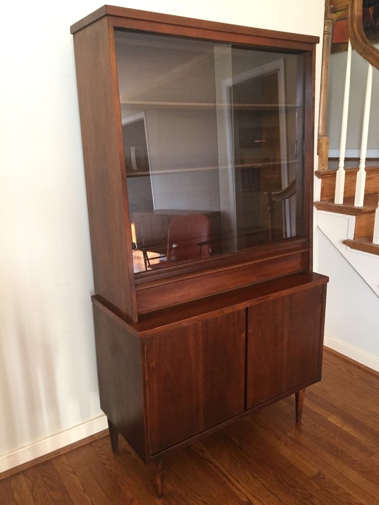 China Cabinet Petite Scale Walnut Sliding Glass Case