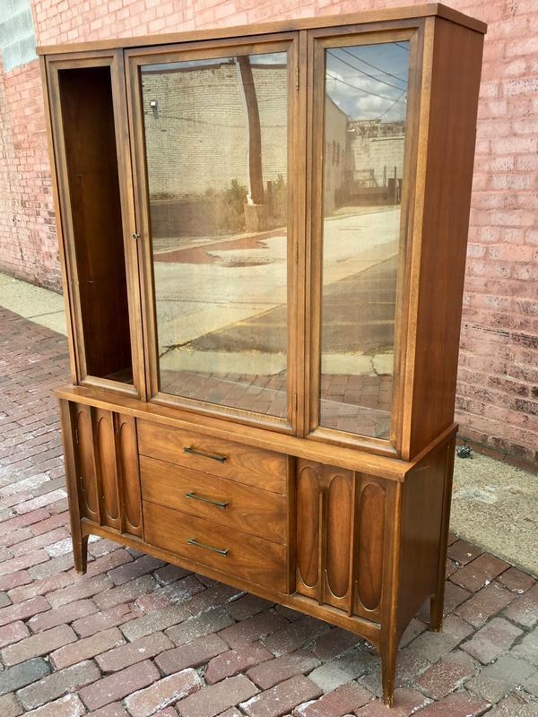 China Cabinet Pill Carved Panels Tapered Leg Amber