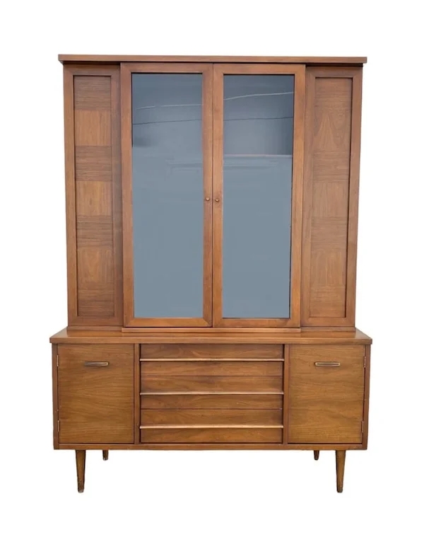China Cabinet Slatted Drawers Square Paneling Walnut