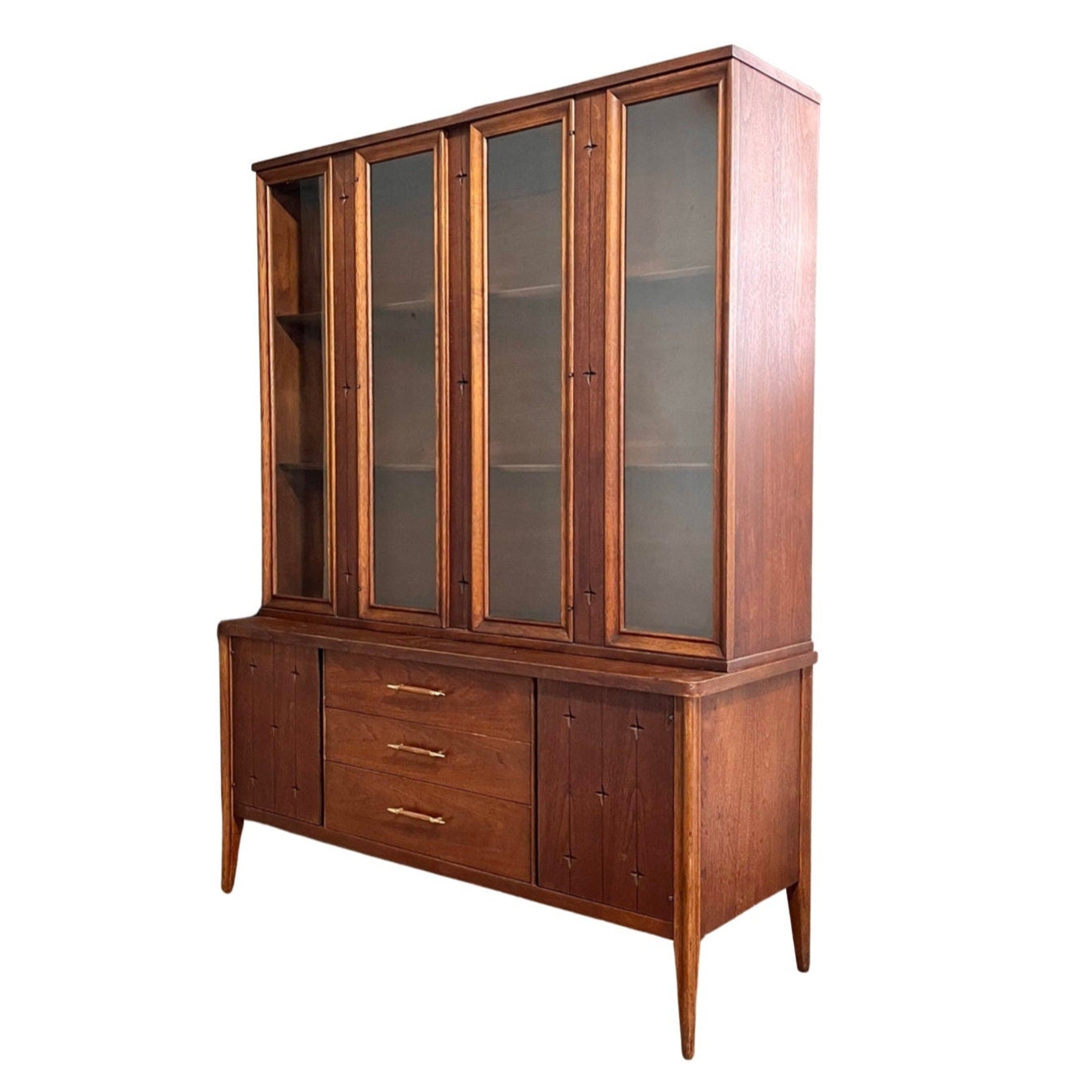China Cabinet Starburst Motif Walnut Broyhill Saga