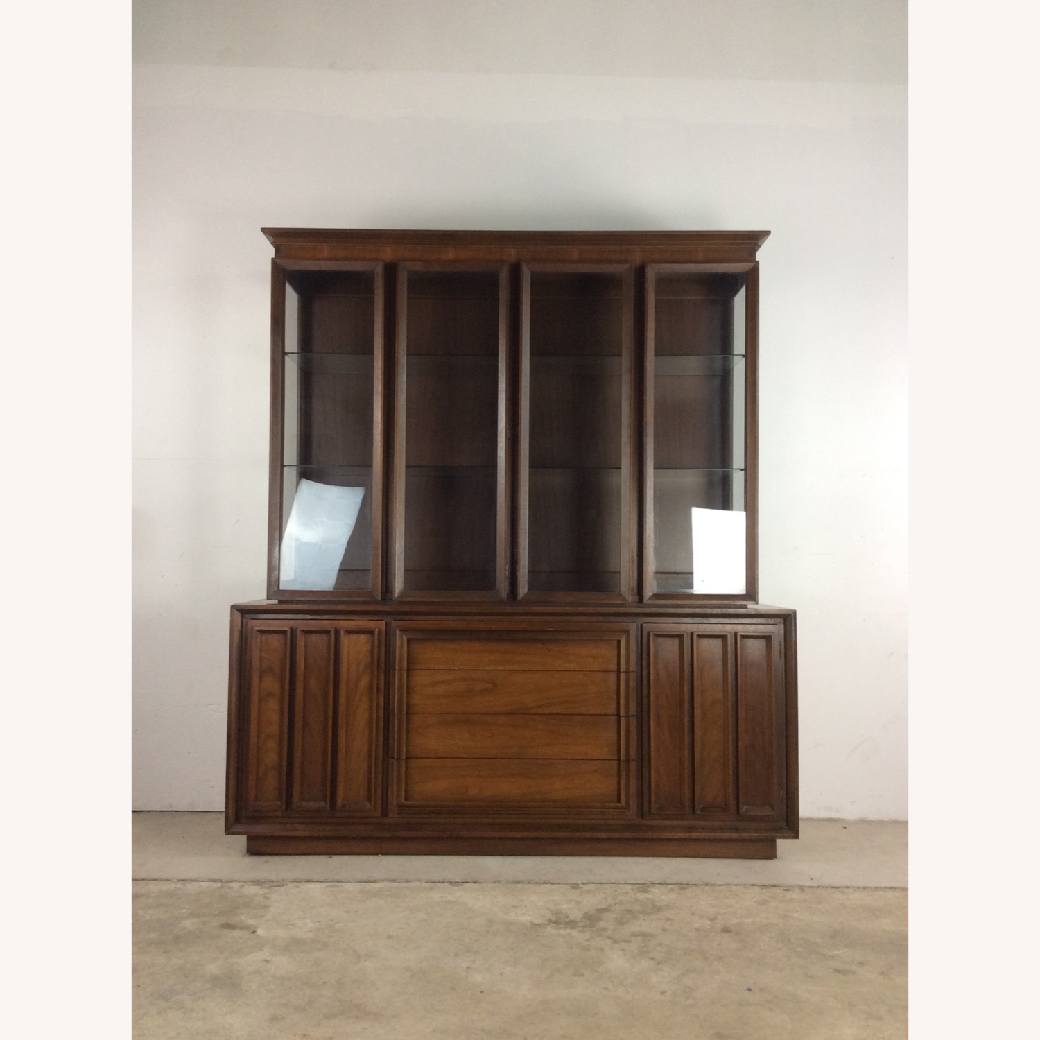 China Cabinet Vertical Paneled Sides Four Glass Case