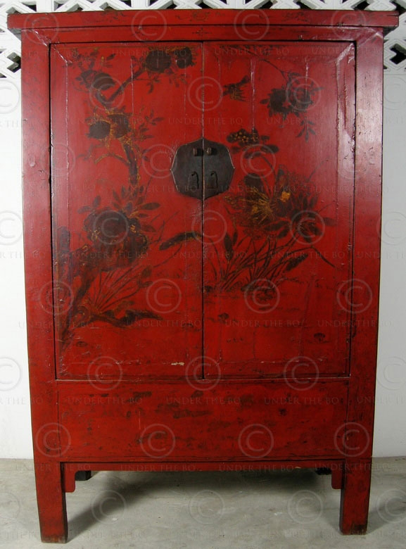 Chinese Cabinet Vintage Oxblood Wedding with Painted Florals