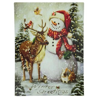 Christmas Canvas Art LED Lighted Woodland Animal Decor