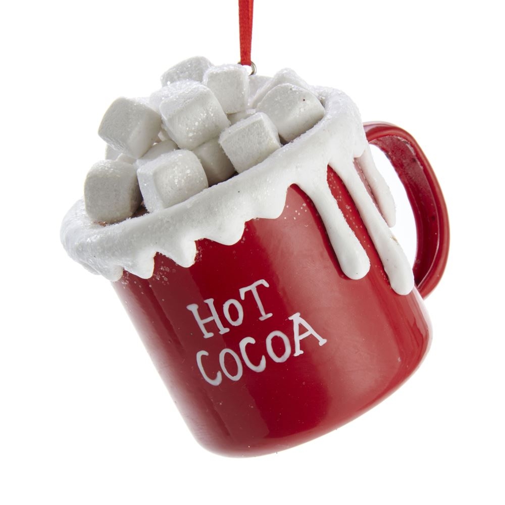 Christmas Ornament: Red Glittery Finish Marshmallow Mug Tree Decoration