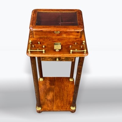 Cigar Table Brass Railings Glass Top Compartment Stand