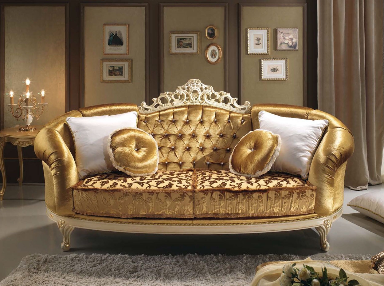 Classic Sofa featuring Carved White Crest and Italian Style