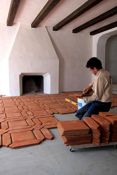 Clay Floor Tiles in Interlocking Geometric Pattern Matte