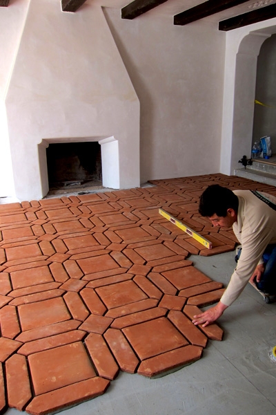 Clay Tile Flooring Square and Picket Patterned Matte