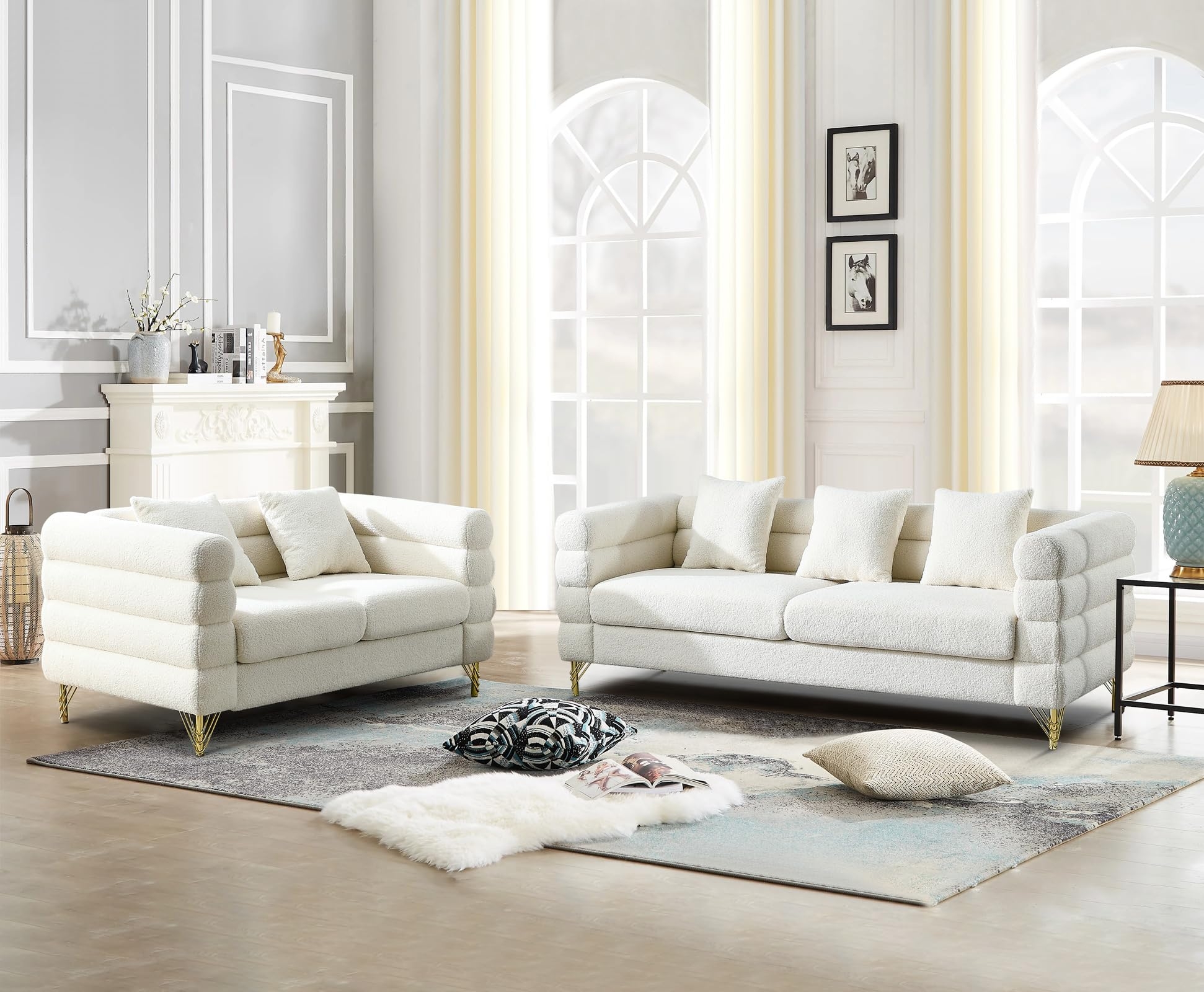 Cloud Couch with Horizontal Channeling and Boucle Texture