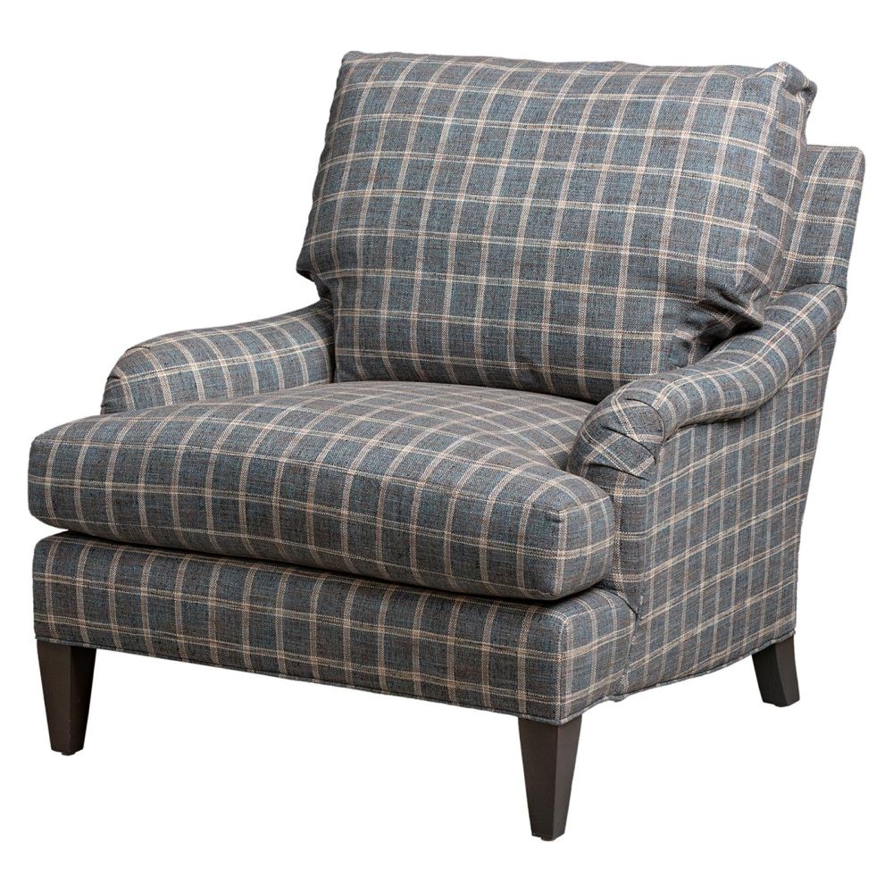 Club Chair in Slate Blue Plaid with Welted Seams