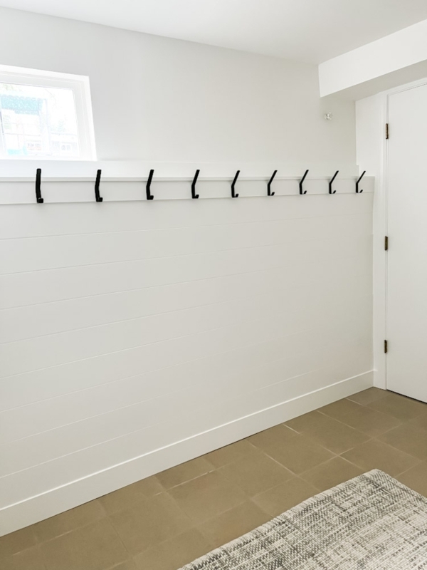 Coat Hooks with Horizontal Shiplap in White On White Palette