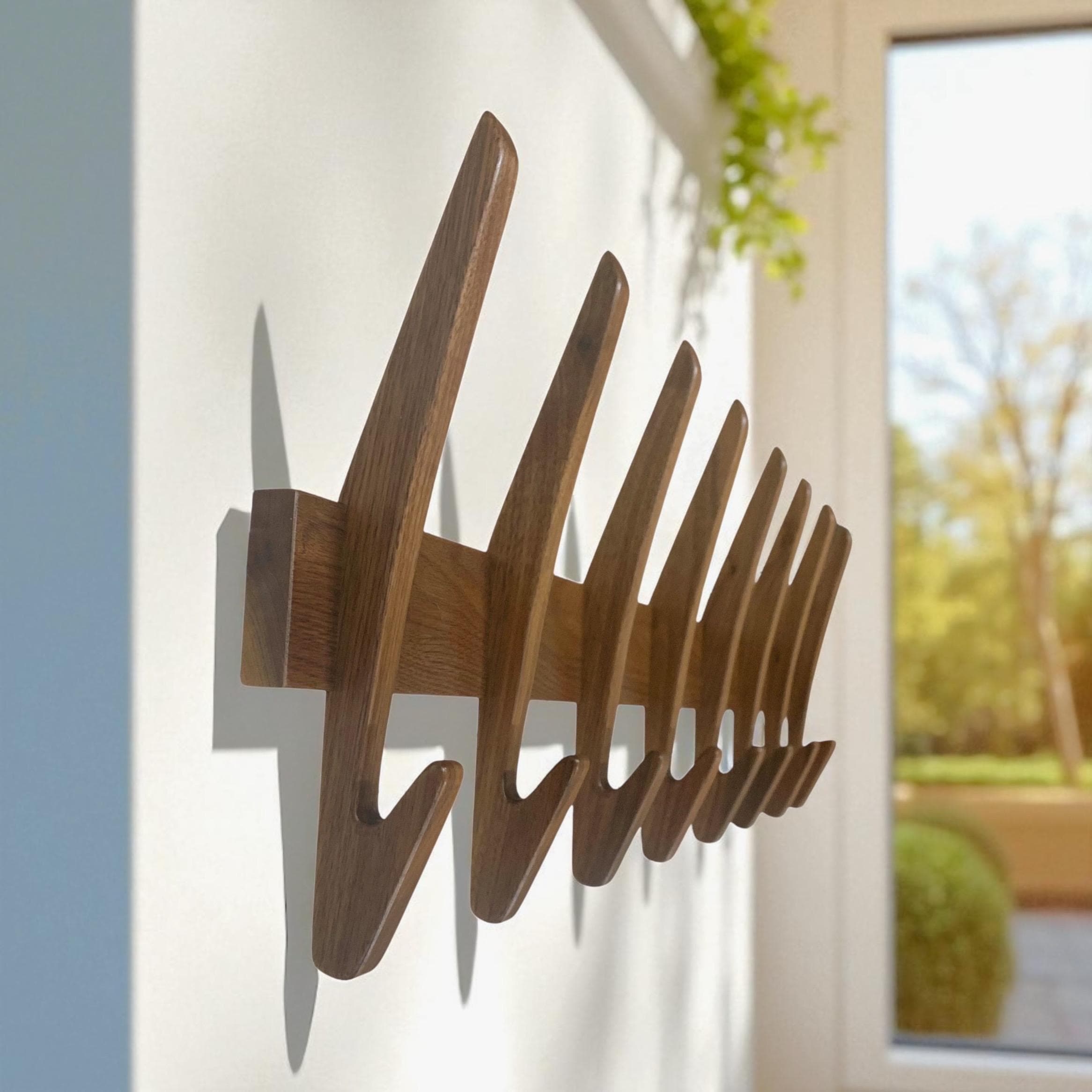 Coat Rack featuring Angled Slats and Modern Walnut Wall Hanger