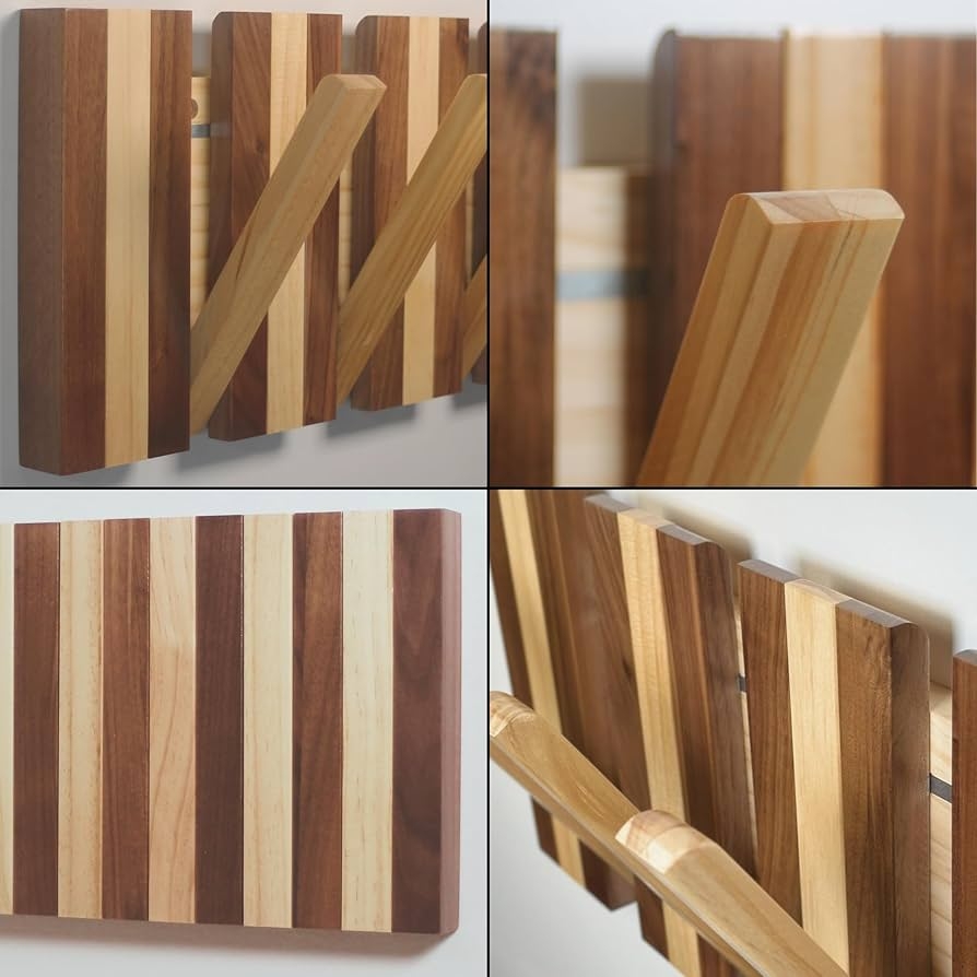 Coat Rack Retractable Hooks Alternating Wood Hanger