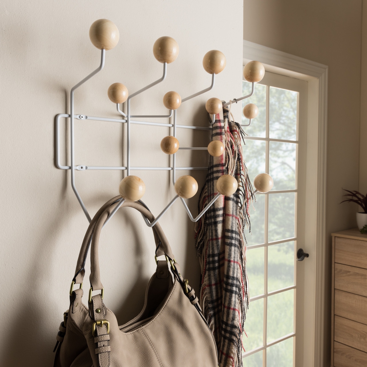 Coat Rack Spherical Hooks White Wire Frame Storage