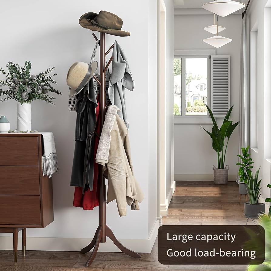 Coat Rack Tripod Base Staggered Hooks Mid Century
