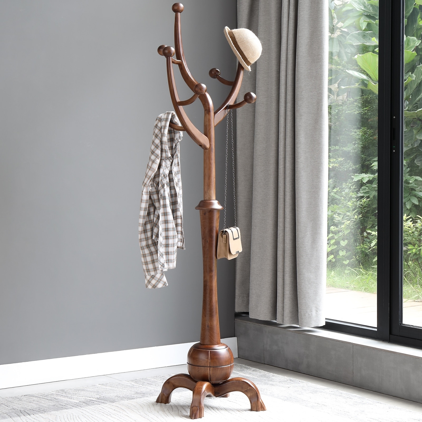 Coat Rack with Quadrupod Base and Organic Modern Clothes Valet